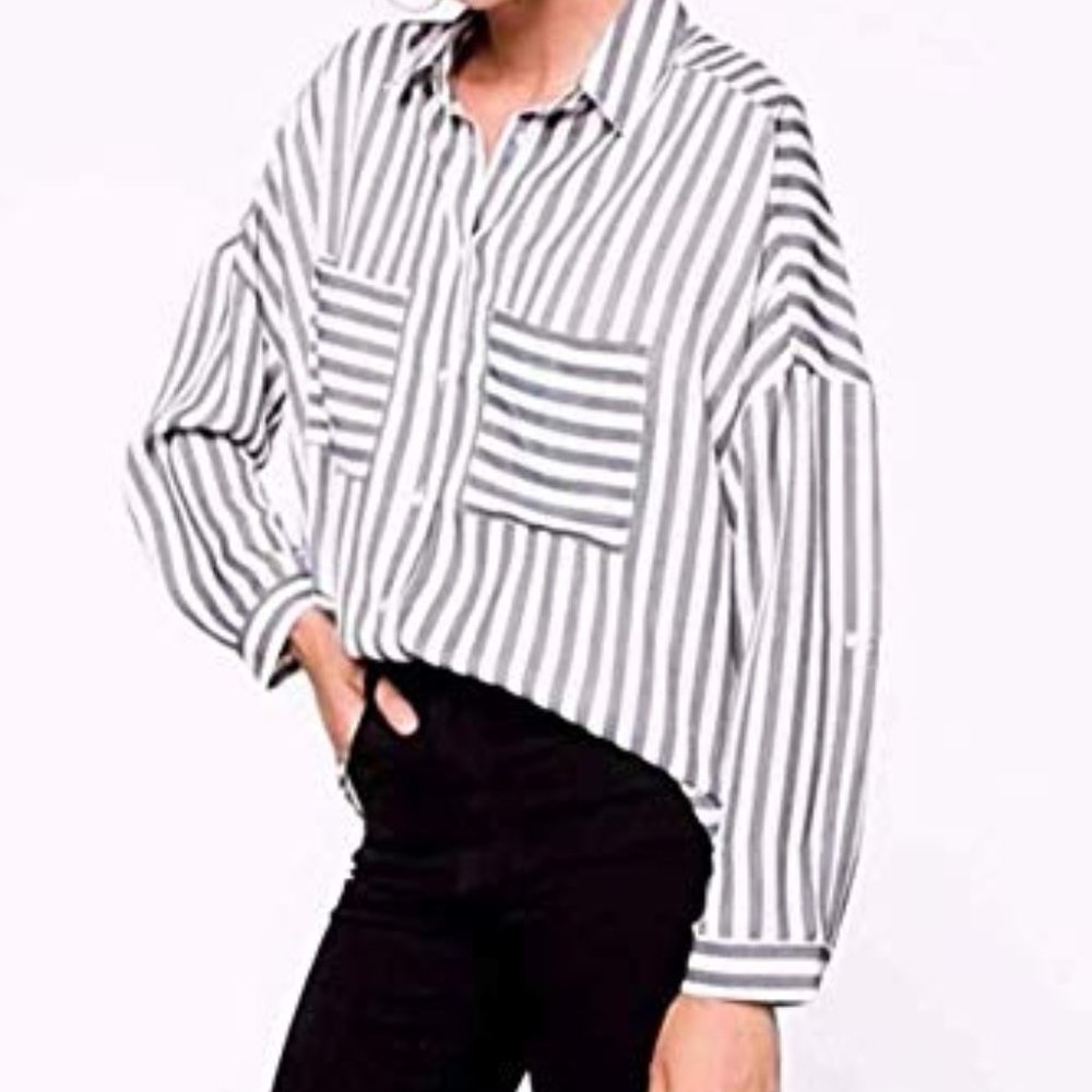 Everly Striped Blouse w/ Floral Embroidery